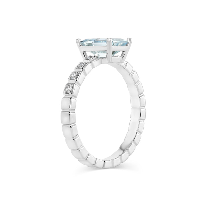 Aquamarine and Diamond Corrugated Shank Ring, in 14K White Gold – detail view | RockHer