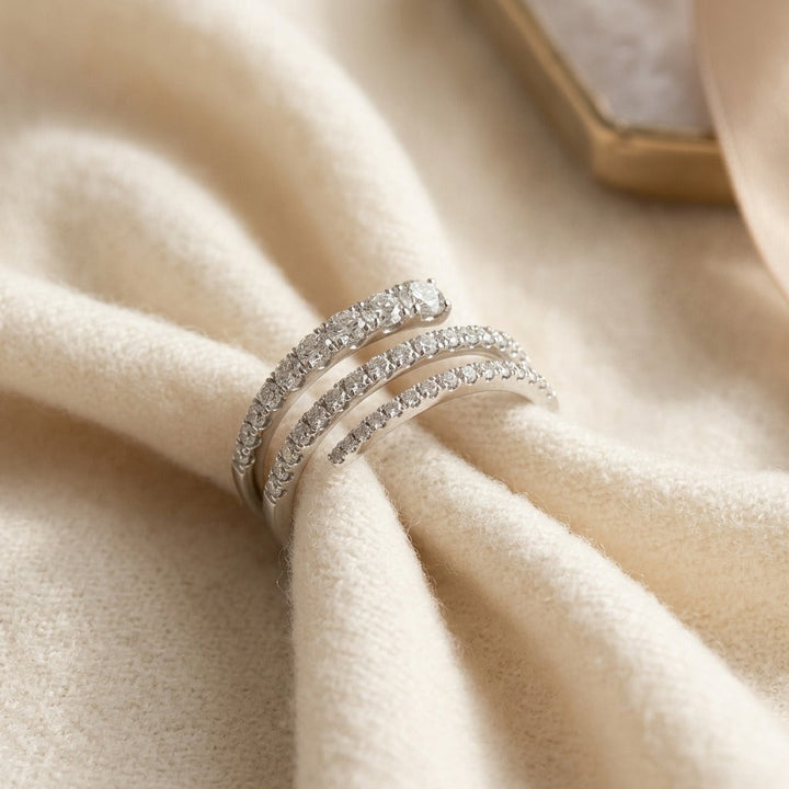 Diamond Spiral Ring 3/4ctw in 14K White Gold - flat lay