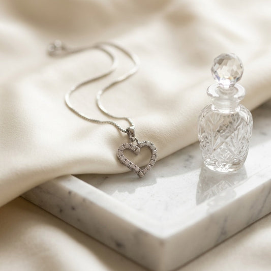 Diamond Dangle Heart Pendant in 14K White Gold - editorial