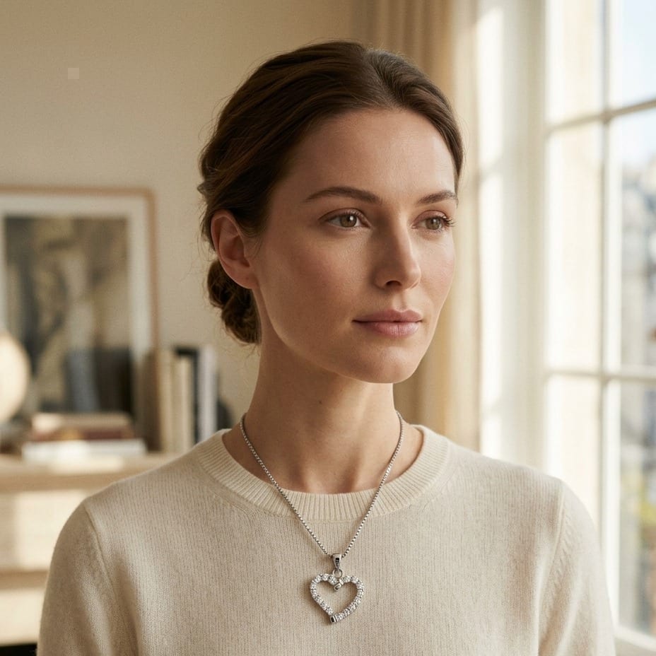 Diamond Dangle Heart Pendant in 14K White Gold - lifestyle