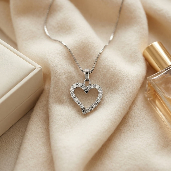 Diamond Dangle Heart Pendant in 14K White Gold - flat lay