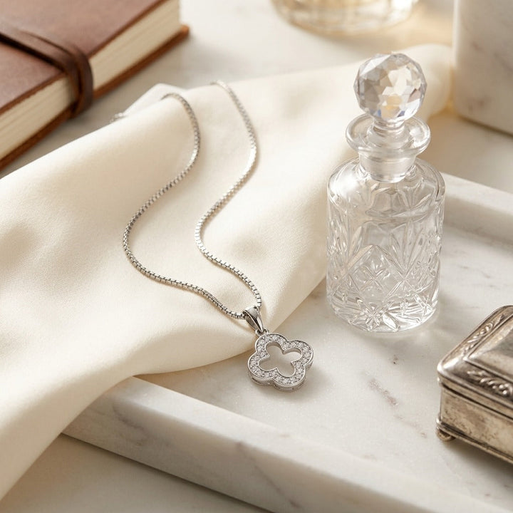 Diamond Clover Pave Pendant in 14K White Gold - lifestyle