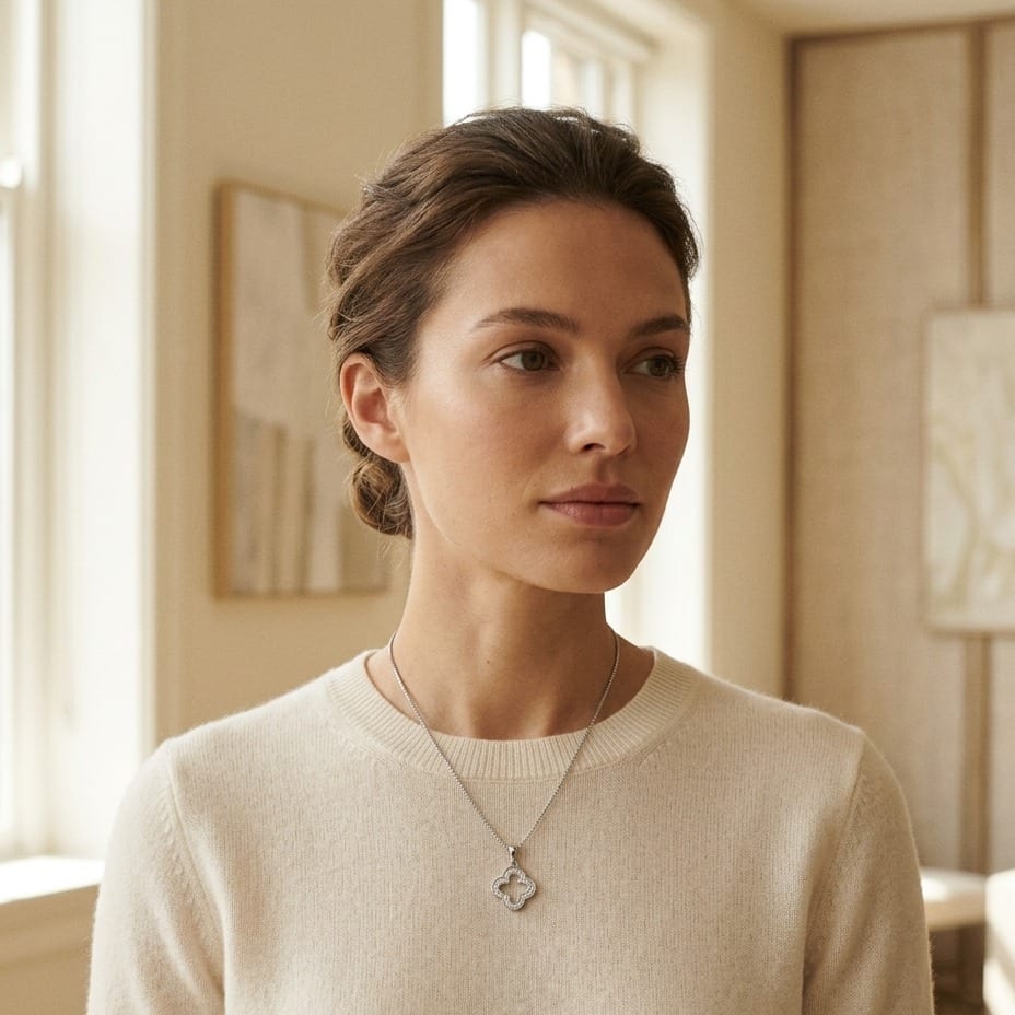 Diamond Clover Pave Pendant in 14K White Gold - editorial