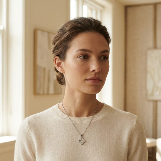 Diamond Clover Pave Pendant in 14K White Gold - editorial