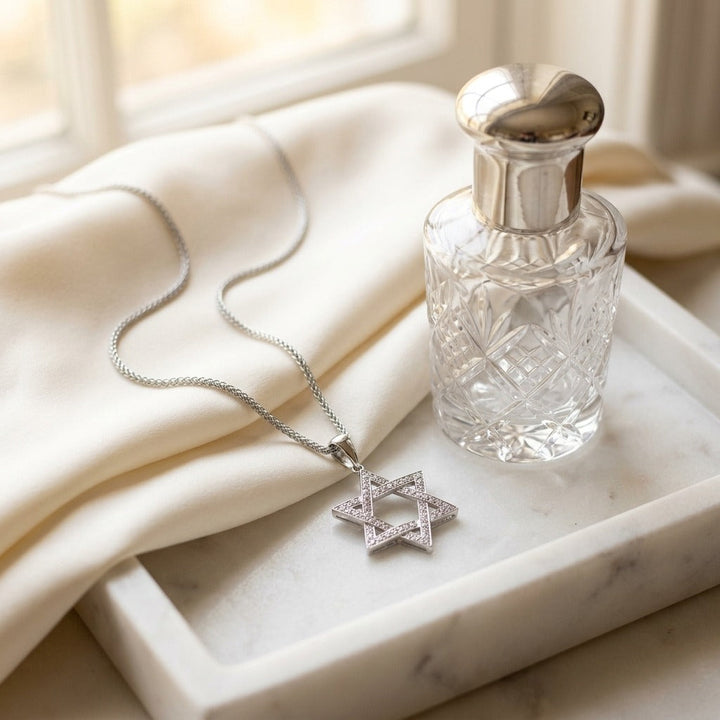 Diamond Pave Star of David Pendant in 14K White Gold - lifestyle