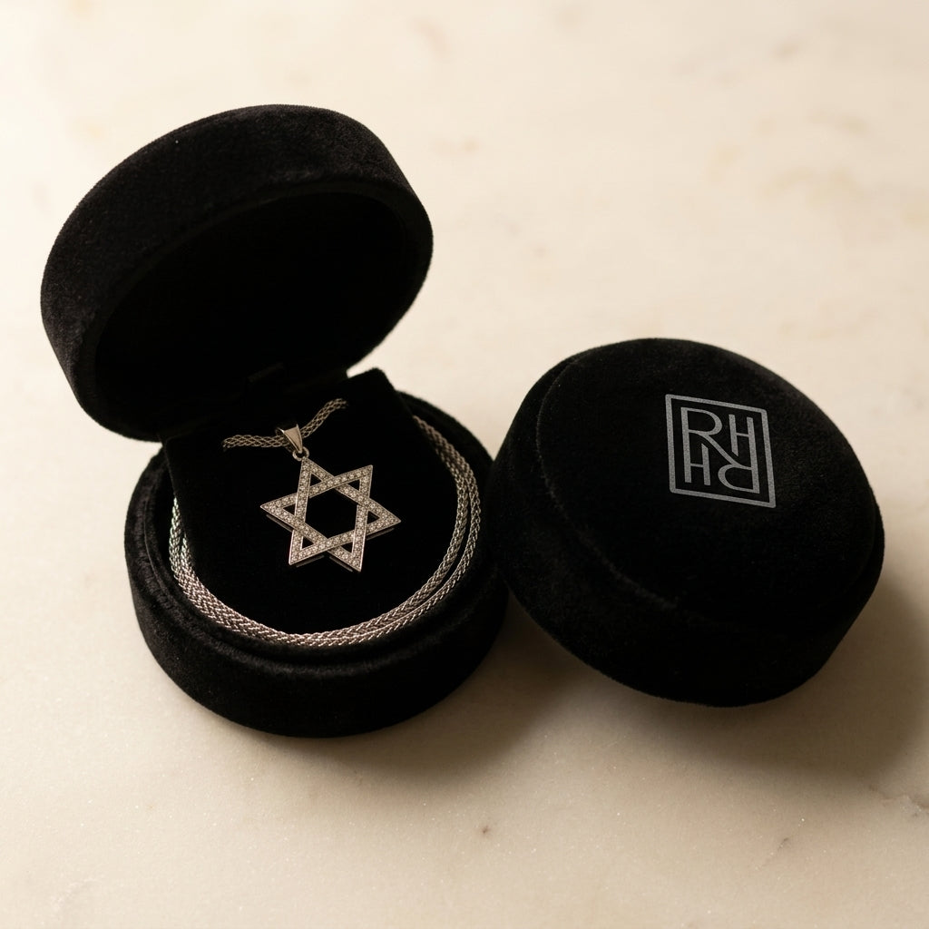 Diamond Pave Star of David Pendant in 14K White Gold - presentation