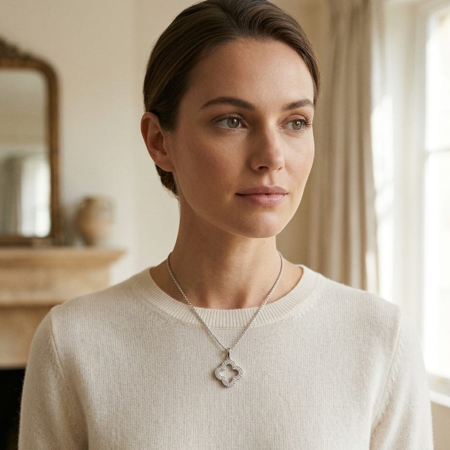 Pave Diamond Clover in 14K White Gold - lifestyle