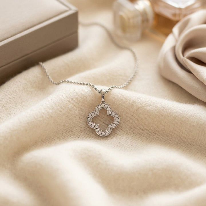 Pave Diamond Clover in 14K White Gold - flat lay