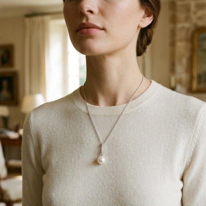Pearl & Diamond Bale Pendant 1/12ctw in 14K White Gold - lifestyle