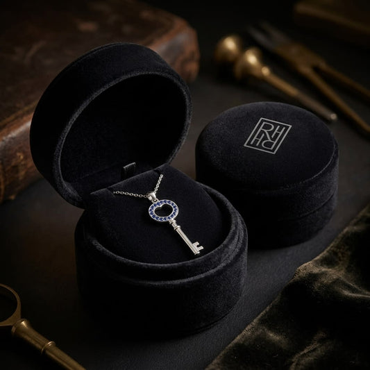 Sapphire Pendant in 14K White Gold, in navy velvet jewelry box