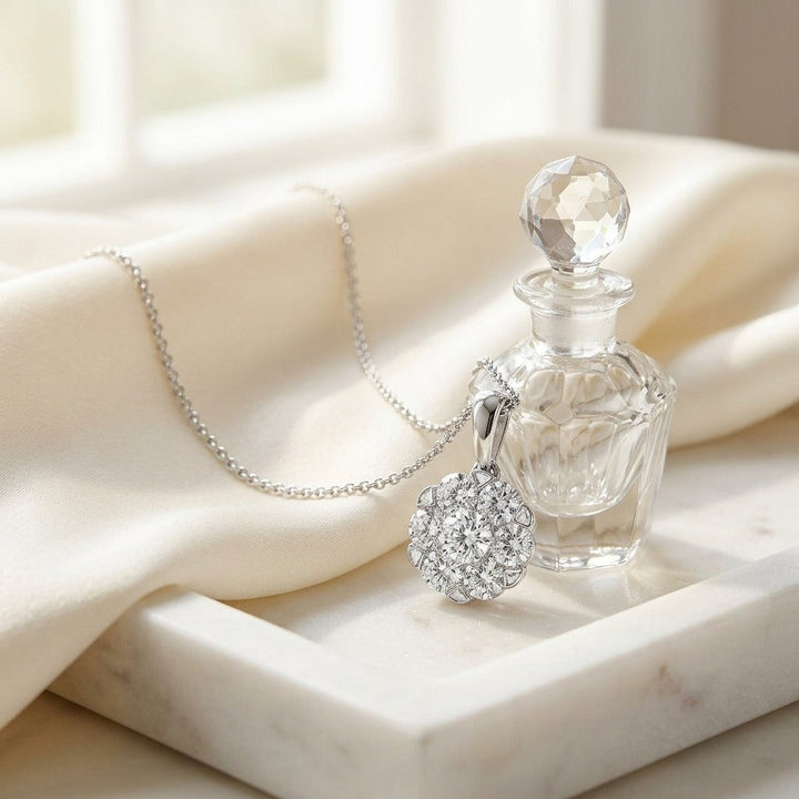Diamond Cluster Solitaire Style Pendant in 14K White Gold - lifestyle