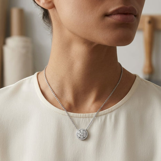 Diamond Halo Cluster Slide Pendant , 16-18 Inch Adj Chain in 14K White Gold - editorial
