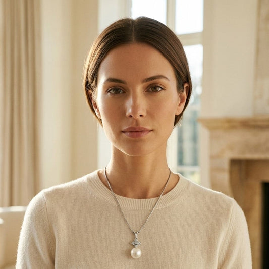 Akoya Pearl & Diamond Pendant 1/7ctw in 14K White Gold - editorial
