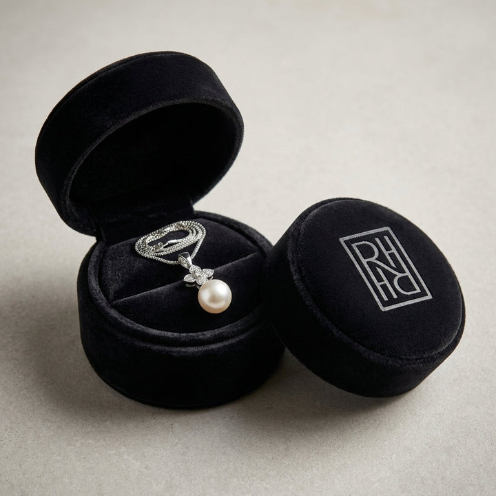 Akoya Pearl & Diamond Pendant 1/7ctw in 14K White Gold - presentation