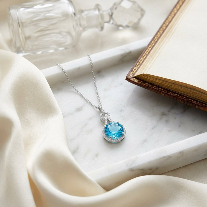 Blue Topaz & Diamond Doorknocker Pendant in 14K White Gold - lifestyle