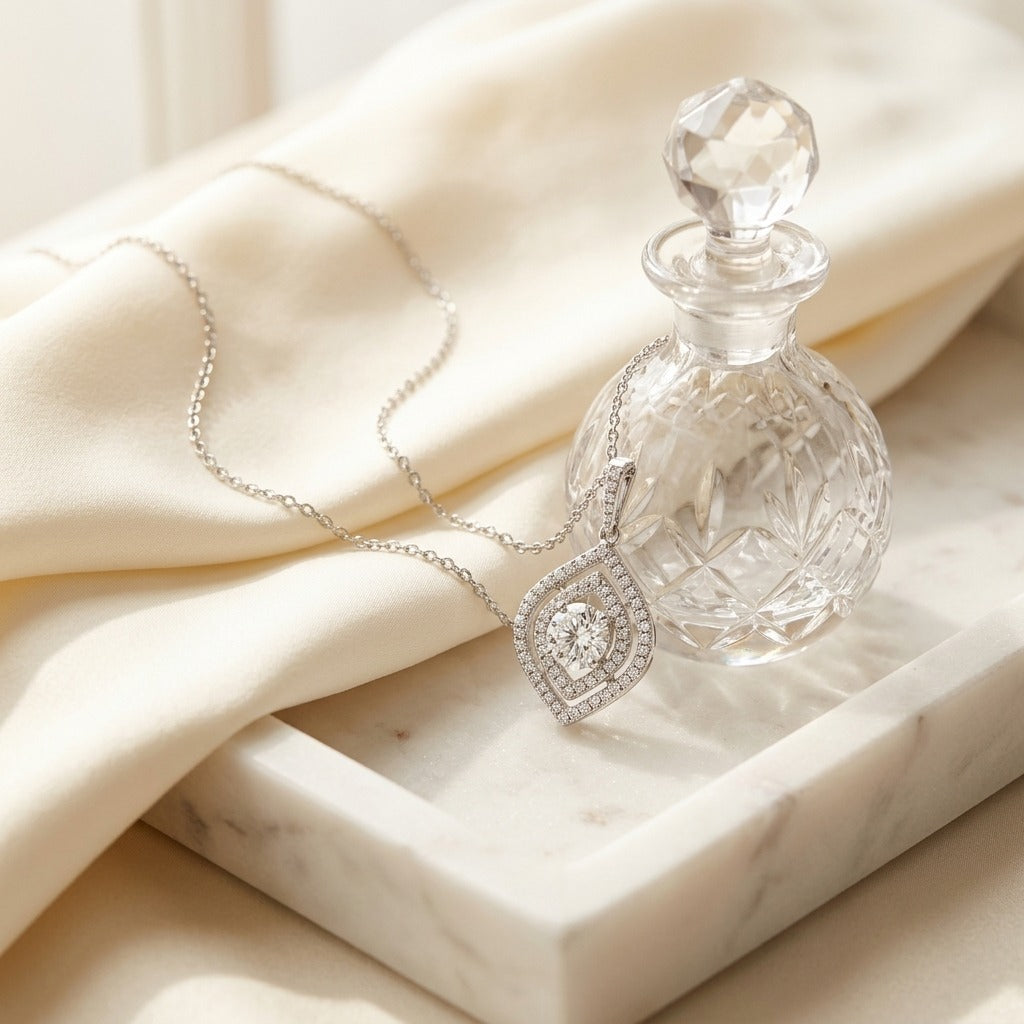 Diamond Double Marquise Frame Pendant in 14K White Gold - lifestyle