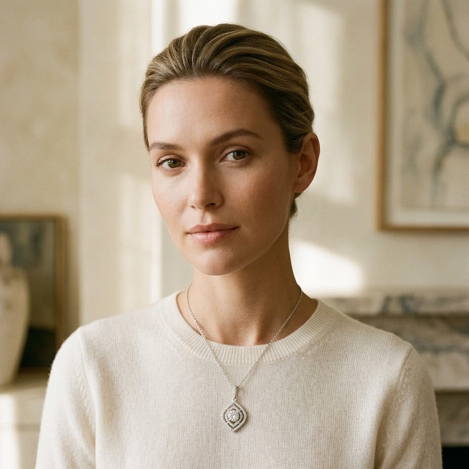 Diamond Double Marquise Frame Pendant in 14K White Gold - editorial