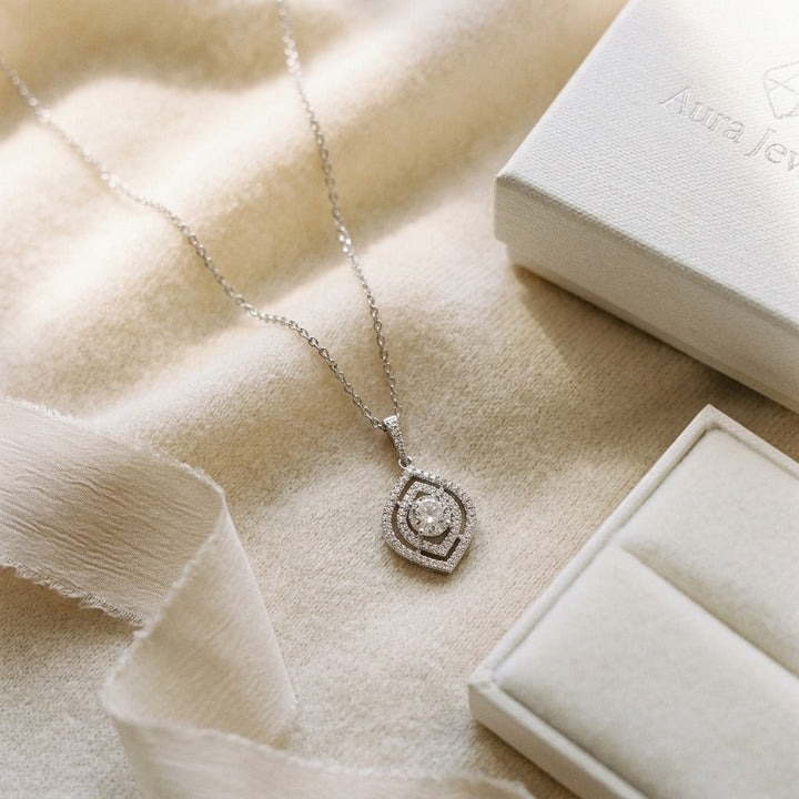 Diamond Double Marquise Frame Pendant in 14K White Gold - flat lay