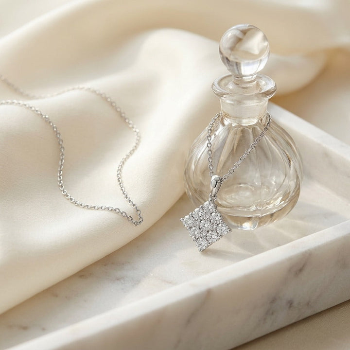 Diamond Square Cluster Pendant in 14K White Gold - lifestyle