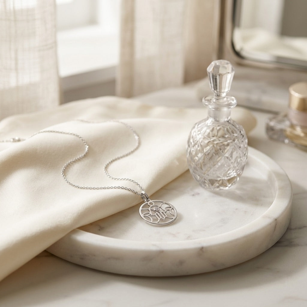 Diamond Khamsa Circle Pendant in 14K White Gold - lifestyle
