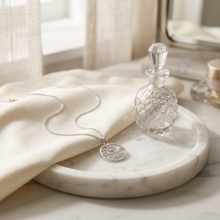 Diamond Khamsa Circle Pendant in 14K White Gold - lifestyle