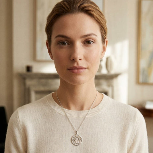 Diamond Khamsa Circle Pendant in 14K White Gold - editorial