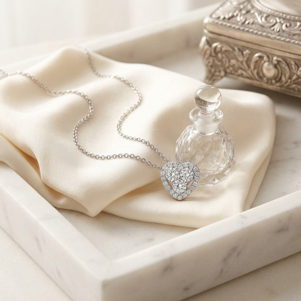 Diamond Heart Pendant in 14K White Gold - lifestyle
