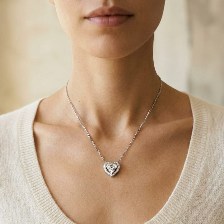 สร้อยคอเพชร ทรงหัวใจ ตัวเรือนทองคำขาว 14K จาก RockHer