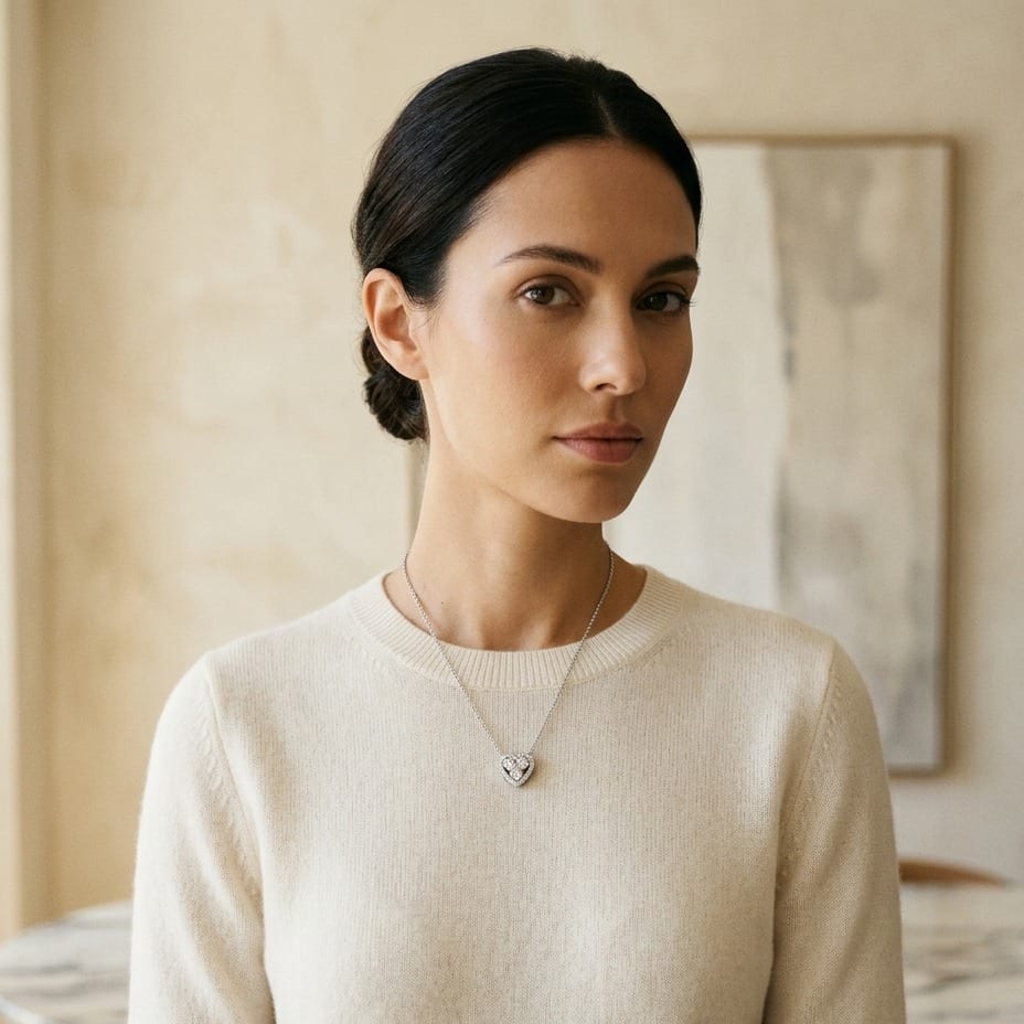 Diamond Heart Pendant in 14K White Gold - editorial
