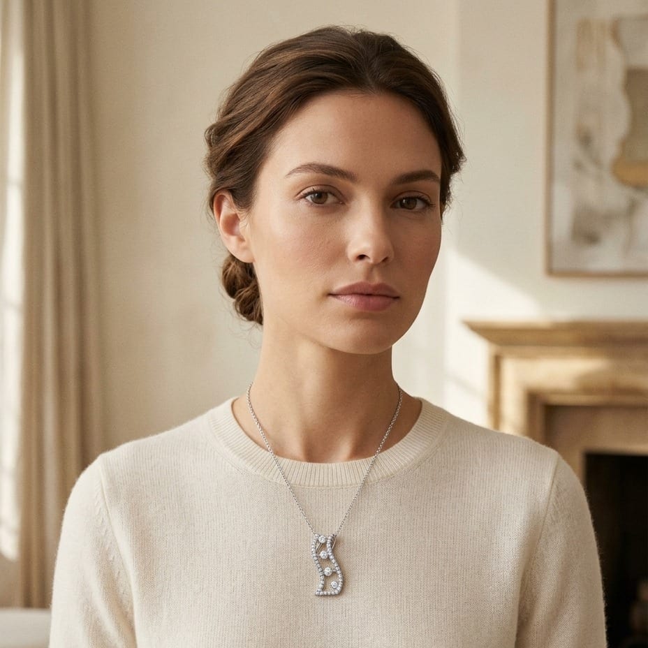 Diamond Floating Pendant in 14K White Gold - lifestyle