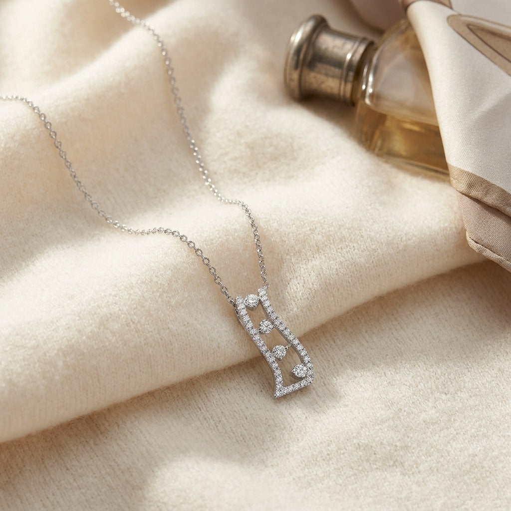 Diamond Floating Pendant in 14K White Gold - flat lay