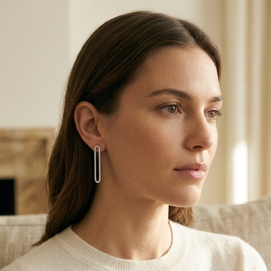 Diamond Pave Stretched Oval Drop Pendant in 14K White Gold - lifestyle