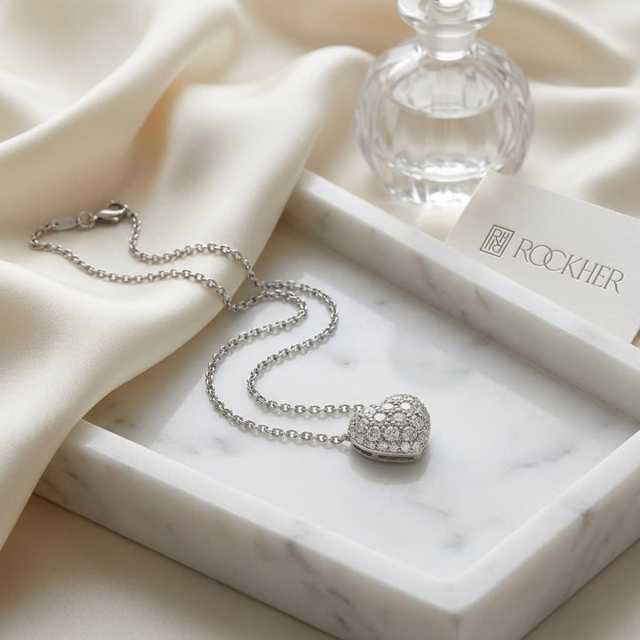 จี้เพชร ทรงหัวใจ ตัวเรือนทองคำขาว 14K จาก RockHer