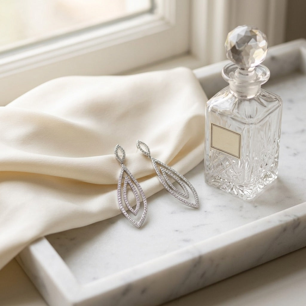 Diamond Pave Open Teardrop Pendant in 14K White Gold - editorial