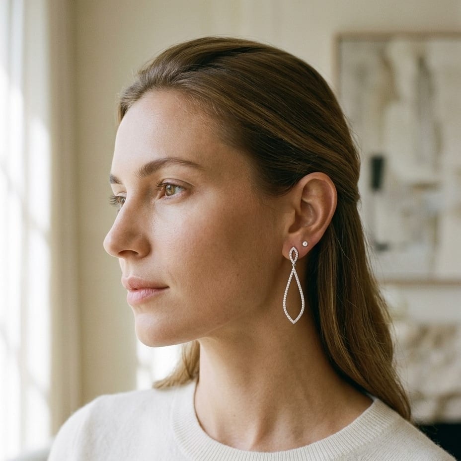 Diamond Pave Open Teardrop Pendant in 14K White Gold - lifestyle