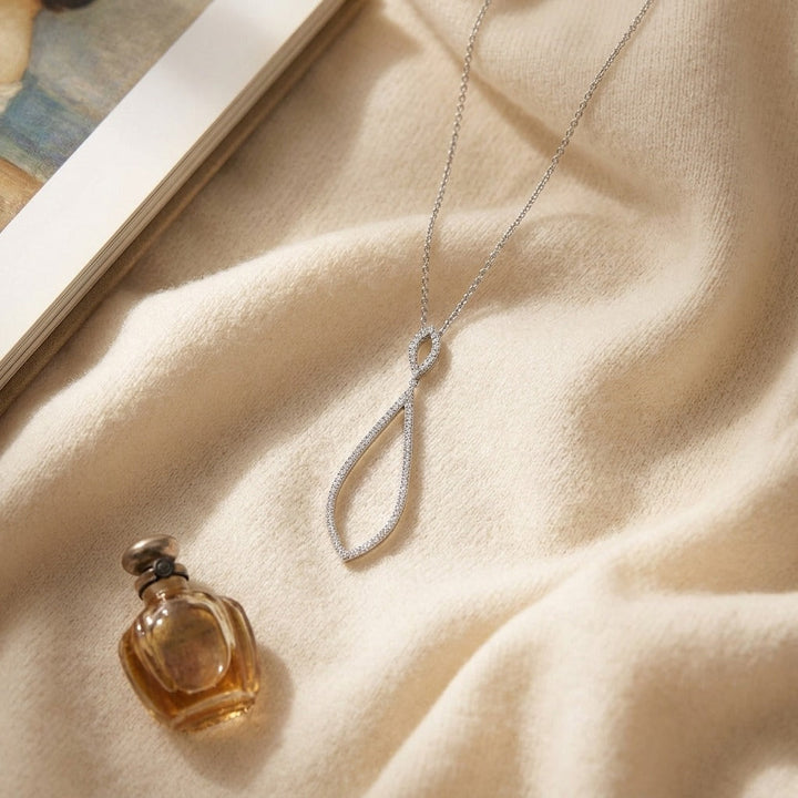 Diamond Pave Open Teardrop Pendant in 14K White Gold - flat lay