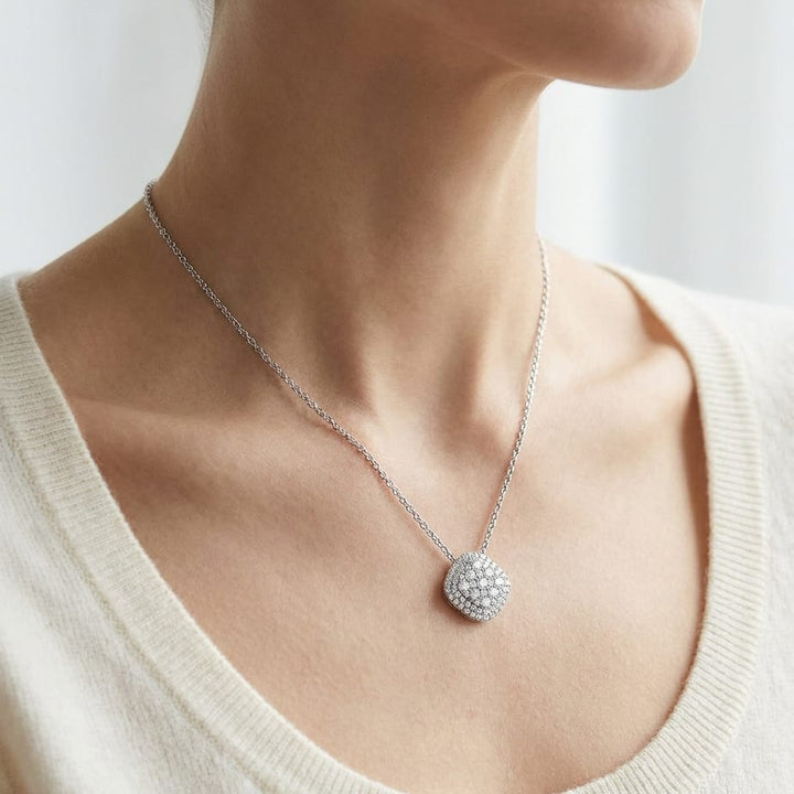 Natural Diamond Cushion Pendant in 14K White Gold, 1/2 ct. t.w., worn close-up portrait