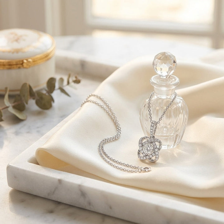 Diamond Pave Cross Knot Pendant with Round Center in 14K White Gold - editorial