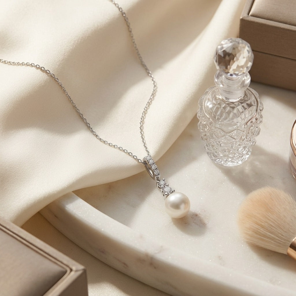Cultured Pearl & Diamond Pendant with Graduated Prong-Set Bail in 14K White Gold - editorial