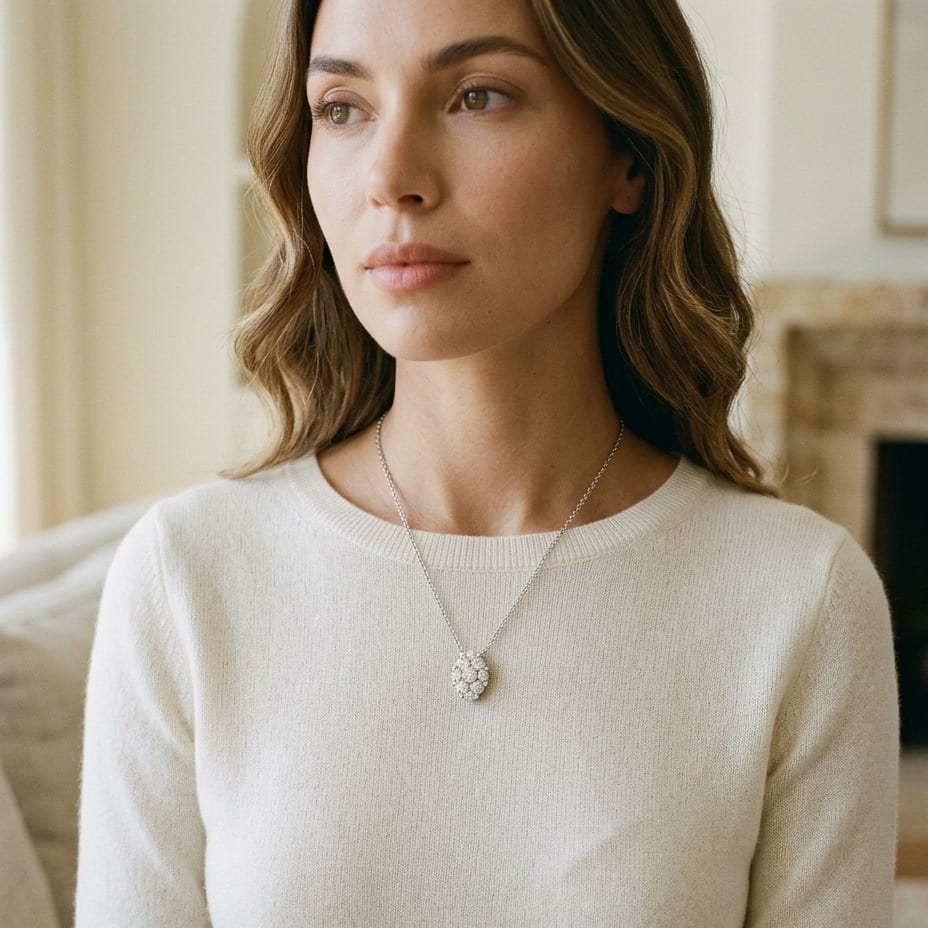 Diamond Oval Cluster Solitaire Pendant in 14K White Gold - editorial