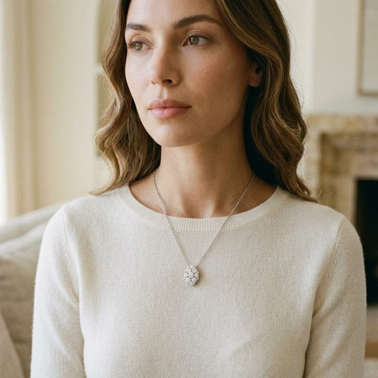 Diamond Oval Cluster Solitaire Pendant in 14K White Gold - editorial