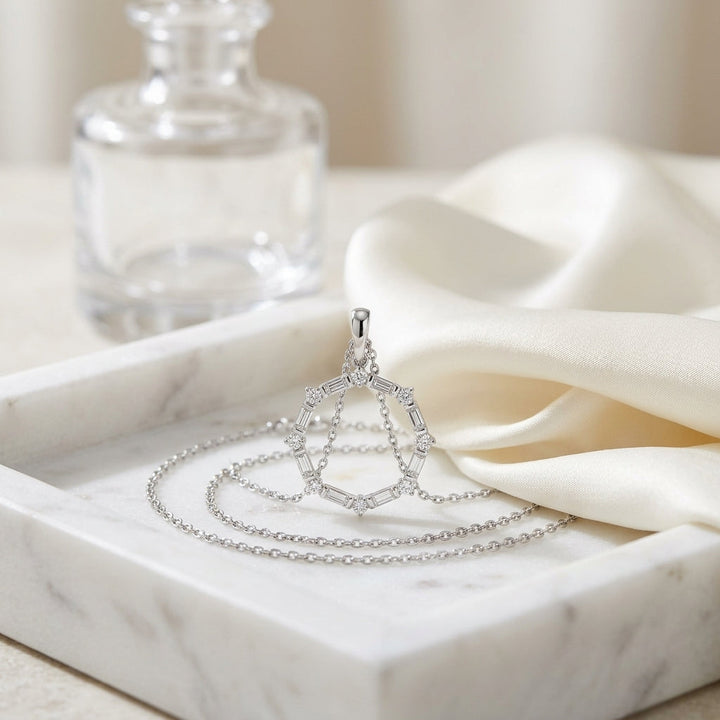 Baguette 1/5ctw & Round 1/10ctw Circle Pendant in 14K White Gold - lifestyle