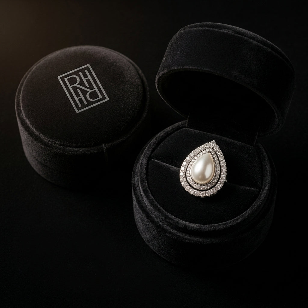 Diamond Open Pear Shape Millgrain Pendant 1/3ctw with Adjustable Chain 16-17-18 Inch in 14K White Gold - presentation