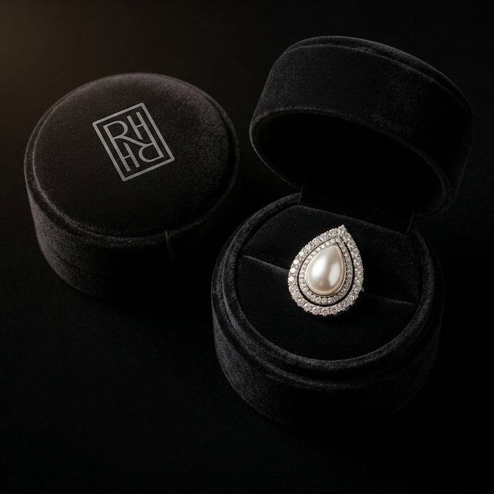 Diamond Open Pear Shape Millgrain Pendant 1/3ctw with Adjustable Chain 16-17-18 Inch in 14K White Gold - presentation