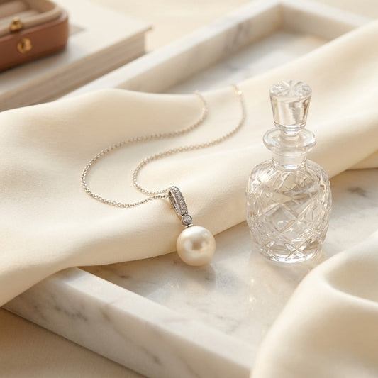 Akoya Pearl & Diamond Pendant 0.06ctw 18 Inch Box Chain in 14K White Gold - editorial