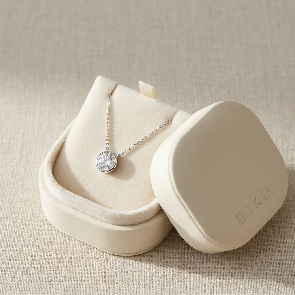 Natural Diamond Round Brilliant Solitaire Pendant in 14K White Gold, 4 ct. t.w., in navy velvet jewelry box