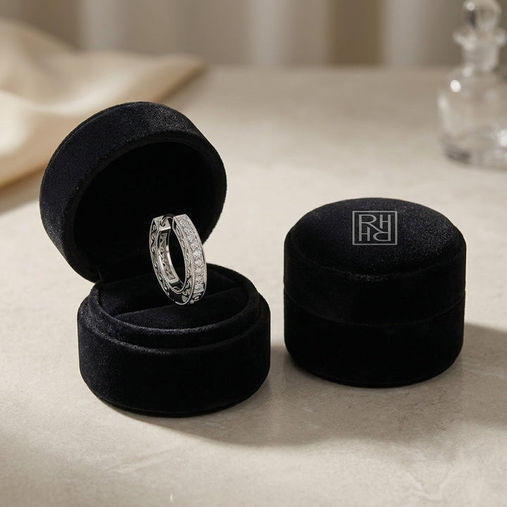 Diamond Filigree Huggie Earrings 1/5ctw in 14K White Gold - presentation