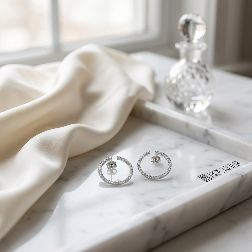 ต่างหูเพชร ตัวเรือนทองคำขาว 14K จาก RockHer