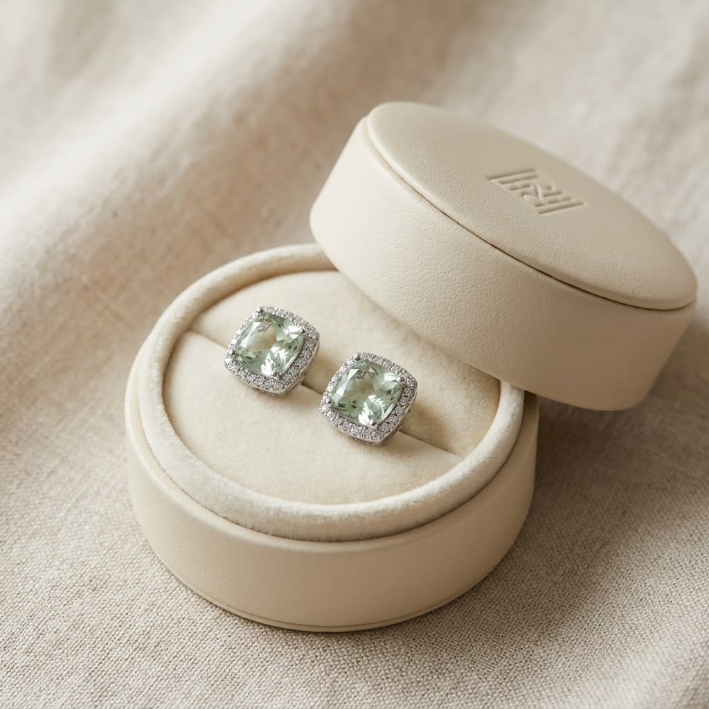 Natural Diamond Round Brilliant Stud Earrings in 14K White Gold, in navy velvet jewelry box