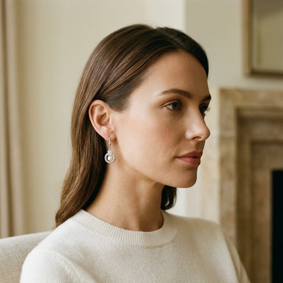 Freshwater Pearl & Diamond Leverback Earrings 0.06ctw in 14K White Gold - editorial